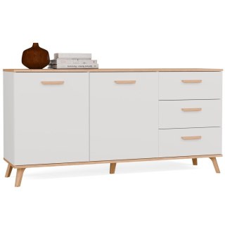 Komoda OLYMPO 2D3S BIAŁA DĄB ARTISAN Szafka 150 Cm 3 Szuflady 2 Drzwi
