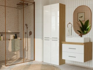Szafka Łazienkowa NEL 1K DD Regał Słupek Kosz Na Pranie DĄB ARTISAN / BIEL POŁYSK