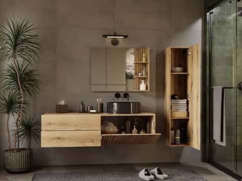 SZAFKA POD UMYWALKĘ TIGO 1D2S DĄB EVOKE 140 CM 2 SZUFLADY RYFLOWANY FRONT WISZĄCA