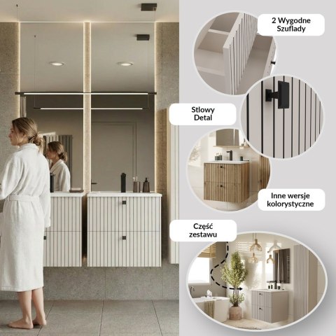 SZAFKA POD UMYWALKĘ TIGO 60 2S KASZMIR 2 SZUFLADY RYFLOWANY FRONT WISZĄCA
