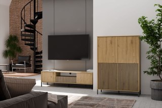 Witryna KAMARO 4DK SLIM/GŁADKI DĄB ARTISAN 4 Drzwi Lamele Front Ryflowany + Klasyczny