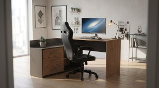Zestaw BIURKO DANY Narożne ANTRACYT / DĄB ARTISAN + Fotel DRIFT CZARNY