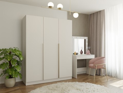 SZAFA SENSO 3D 150 CM 3 DRZWI ZŁOTE UCHWYTY DO SALONU SYPIALNI KASZMIR BEŻ