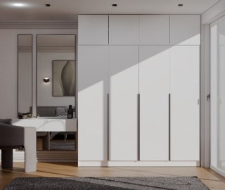 SZAFA SENSO 4D z Nadstawką Wysoka BIEL Drzwi Czarne uchwyty 250x200 Cm