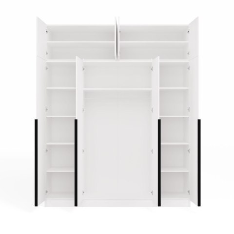 SZAFA SENSO 4D z Nadstawką Wysoka BIEL Drzwi Czarne uchwyty 250x200 Cm