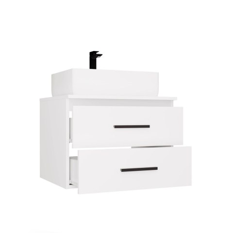 SZAFKA Pod Umywalkę NEL 60 UC BIAŁA Uchwyty CZARNE Wisząca 2 Szuflady 60 Cm